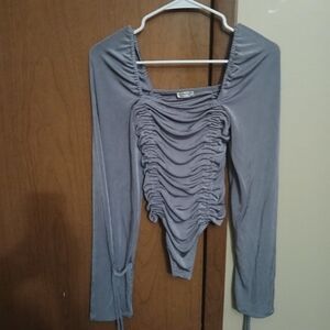 Gray Ruched Long Sleeve Body Suit